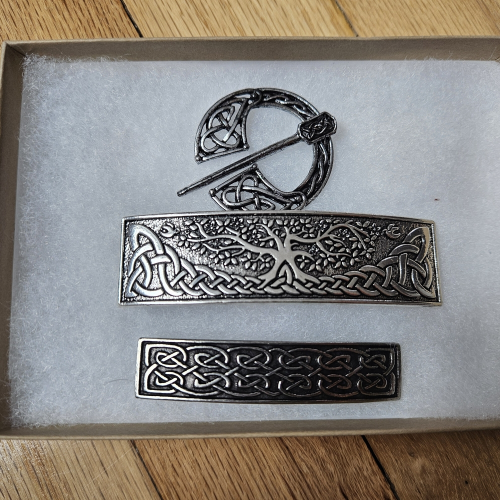 Silver Celtic Brooch and Barrette Set